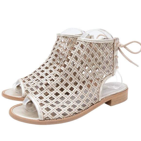 Musse & Cloud Gold Aimy Laser Cut Sandals Size 38 US 7-7.5 - Picture 1 of 10